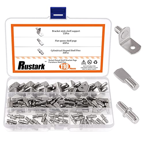 Rustark 110 Pcs 3 Styles Nickel Plated Shelf Pins Bracket Peg Cabinet Furniture Shelf Pins Support Assortment Kit Perfect for Shelf Holes - Image 1