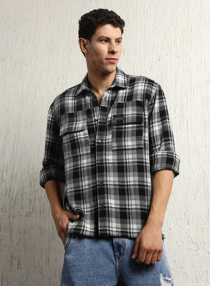 Hubberholme Multicolour Men's Multicolour Cotton Blend Checkered Button Down Oversized Shirt for Men | Best Price UAE