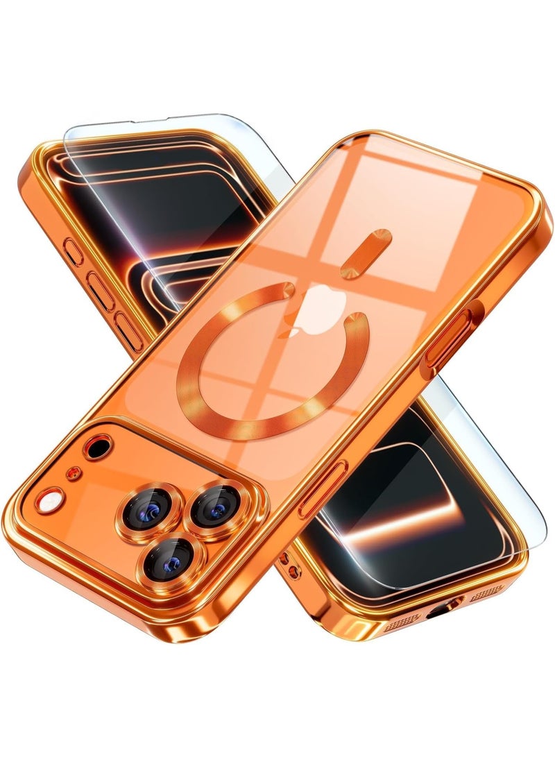 ميجوفاست جراب iPhone 17 Pro Max مع واقي شاشة، [حماية كاملة للكاميرا] [متوافق مع MagSafe] جراب iPhone 17 Pro Max شفاف مغناطيسي رفيع، برتقالي - Image 1