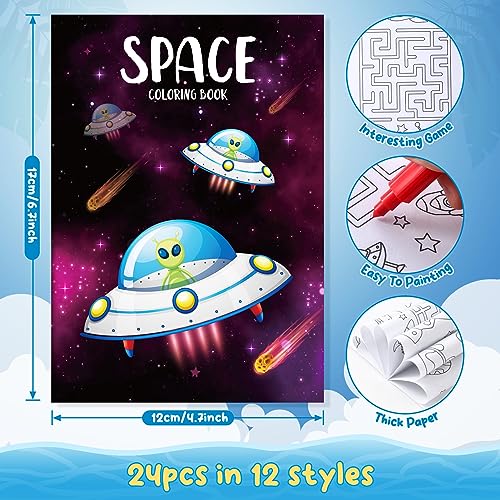 BenLouis 24 Outer Space Mini Coloring Books Kids with 24 Stacking Crayons Astronaut Party Favors Activity Books Bulk for Kids Solar System Galaxy Alien Goodie Bag Gift Stuffer Classroom Reward - Image 5