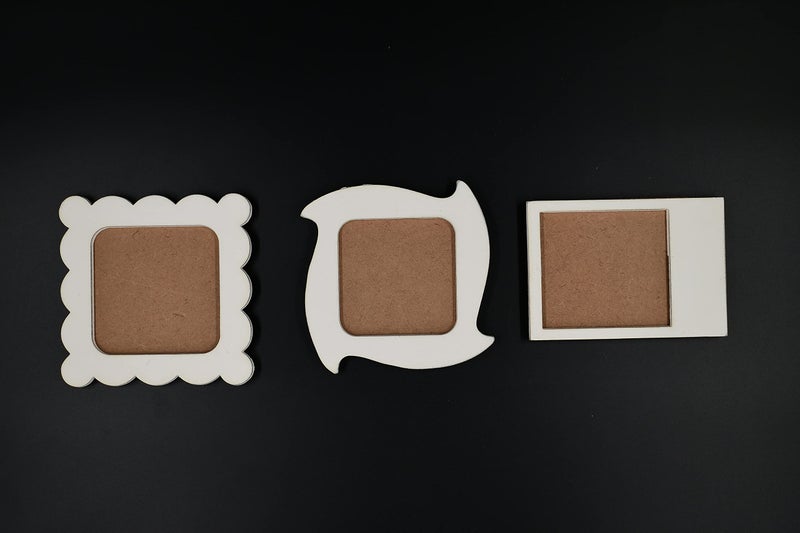 IVEI DIY MDF Wood Sheet Craft Photo Magnets with Primer - Plain Photo Frame Fridge Magnet Cutouts - Mix Shaped Magnets for Painting Craft, Decoupage, Resin Art Work & Decoration - Set of 3 - Image 3