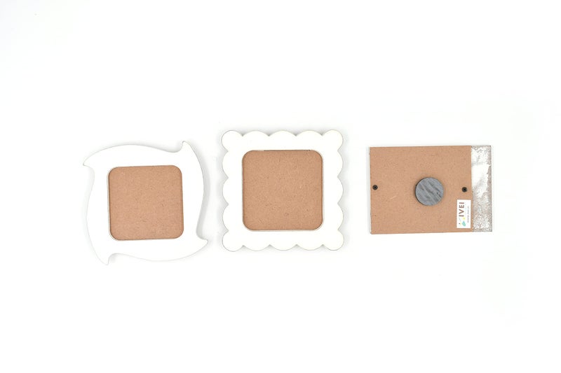 IVEI DIY MDF Wood Sheet Craft Photo Magnets with Primer - Plain Photo Frame Fridge Magnet Cutouts - Mix Shaped Magnets for Painting Craft, Decoupage, Resin Art Work & Decoration - Set of 3 - Image 2