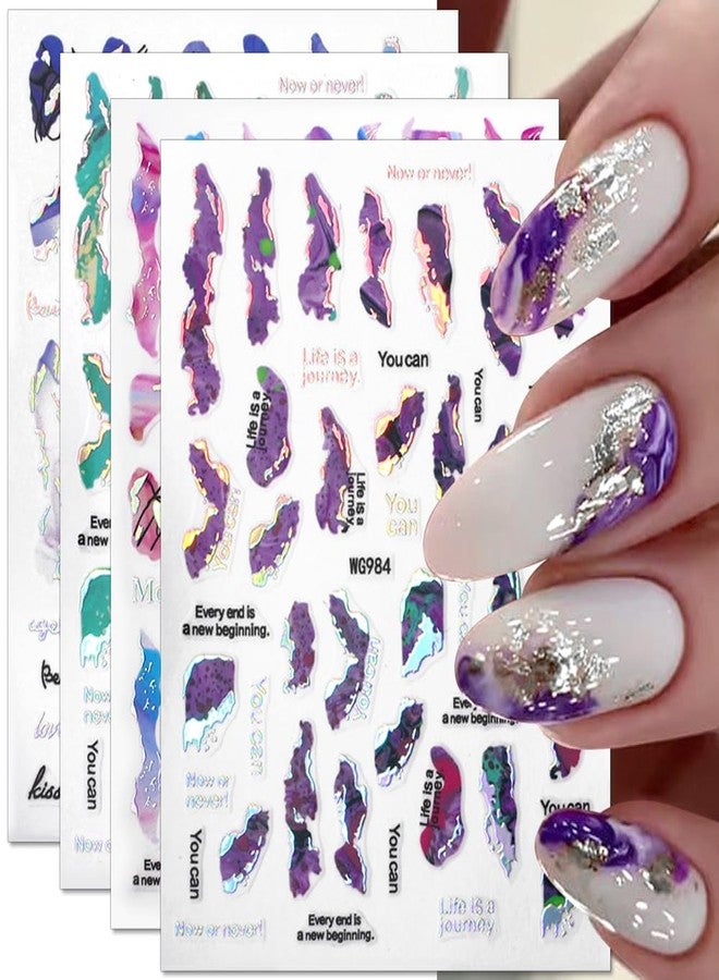 JALIYA 6 Color Marble Nail Art Stickers - Women's 3D Bronzing Silver & Watercolor Blooming Decals - Self Adhesive Foil Nail Designs - Image 1