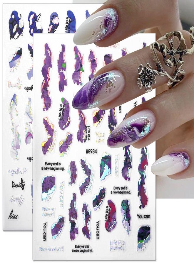 JALIYA 6 Color Marble Nail Art Stickers - Women's 3D Bronzing Silver & Watercolor Blooming Decals - Self Adhesive Foil Nail Designs - Image 3