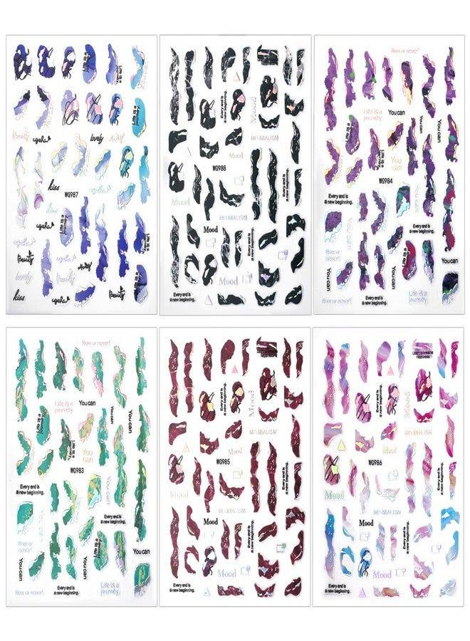 JALIYA 6 Color Marble Nail Art Stickers - Women's 3D Bronzing Silver & Watercolor Blooming Decals - Self Adhesive Foil Nail Designs - Image 2