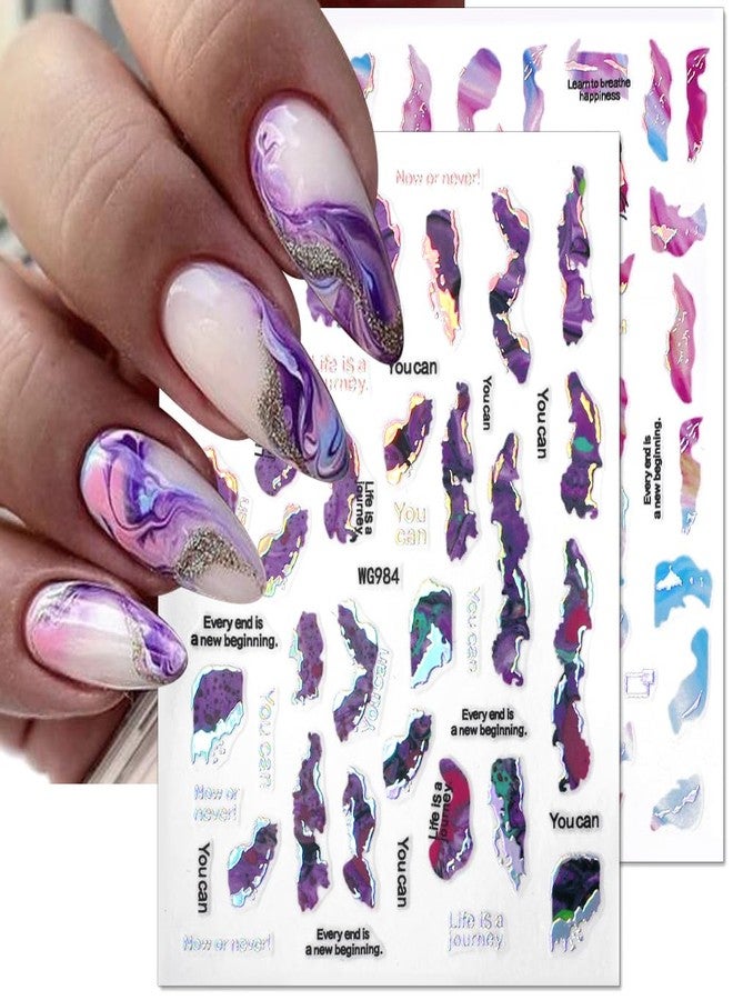 JALIYA 6 Color Marble Nail Art Stickers - Women's 3D Bronzing Silver & Watercolor Blooming Decals - Self Adhesive Foil Nail Designs - Image 4