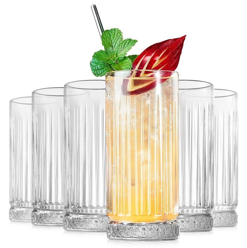 TIENER Italian Premium Juice and Water Glass Stylish Crystal Highball Drinking Glasses for Water, Juice, Milk, lassi, Cocktails | Pack of 6 | 275 ML | Transpharant - Image 5