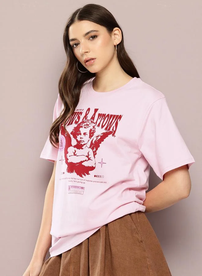 ديلينجر تيشيرت نسائي قصير الأكمام بطبعة كبيرة