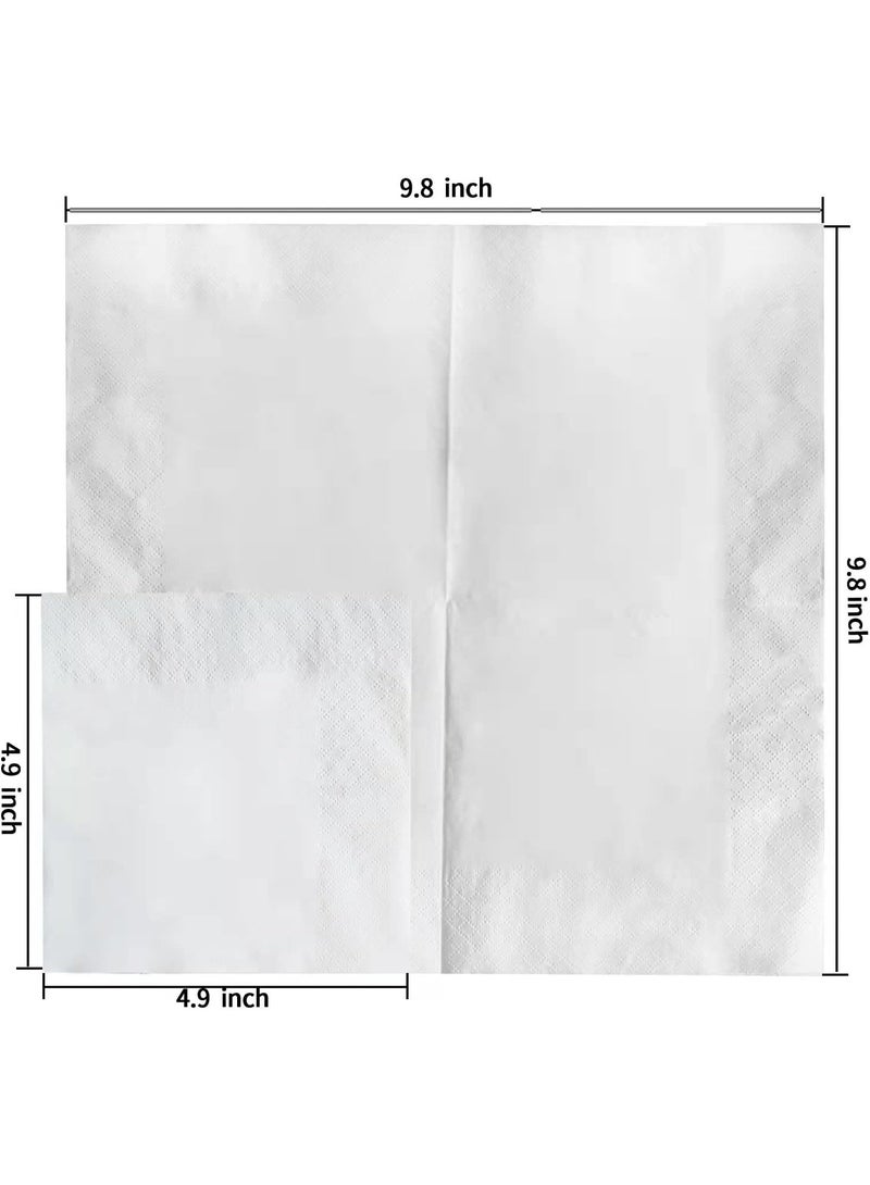 200 Count 2 Ply Plain White Beverage Napkins Disposable Four Fold Cocktails Paper Napkins 9.8" X 9.8" unfolded for Party and Every Day Use - Image 4