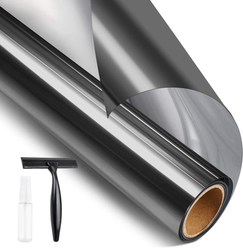 STATINT WINDOW FILMS STATINT Privacy Window Film One Way Mirror Glass Tint Heat Control Sun UV Blocking Sliding Door Tinting Reflective Static Cling for Home, Black-Silver, 44 cm X 200 cm - Image 1