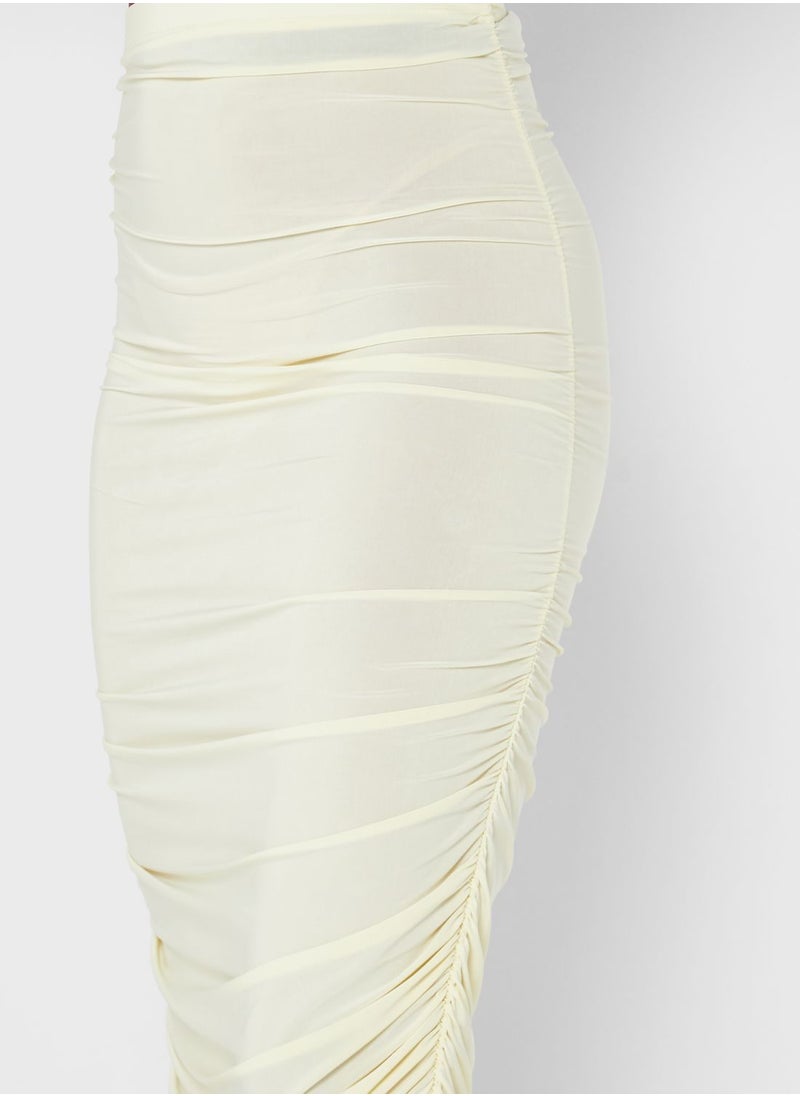 Missguided - Ruched Detail Midi Skirt - Image 1