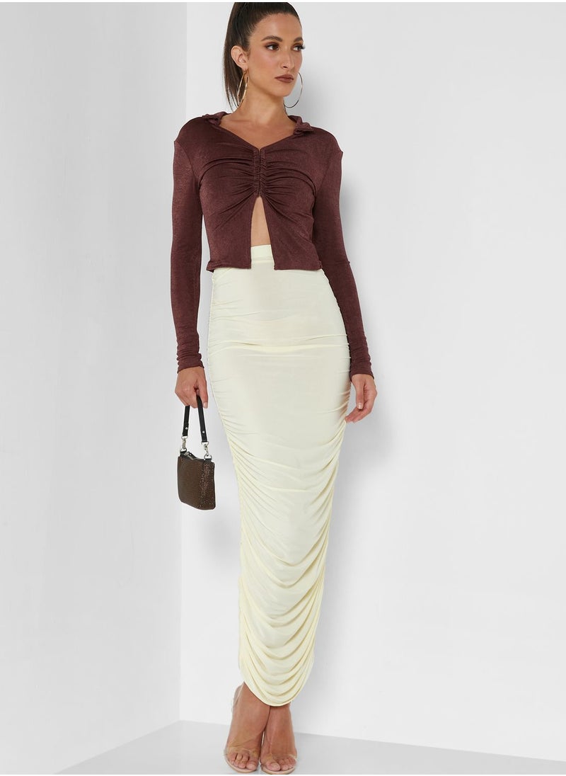 Missguided - Ruched Detail Midi Skirt - Image 1