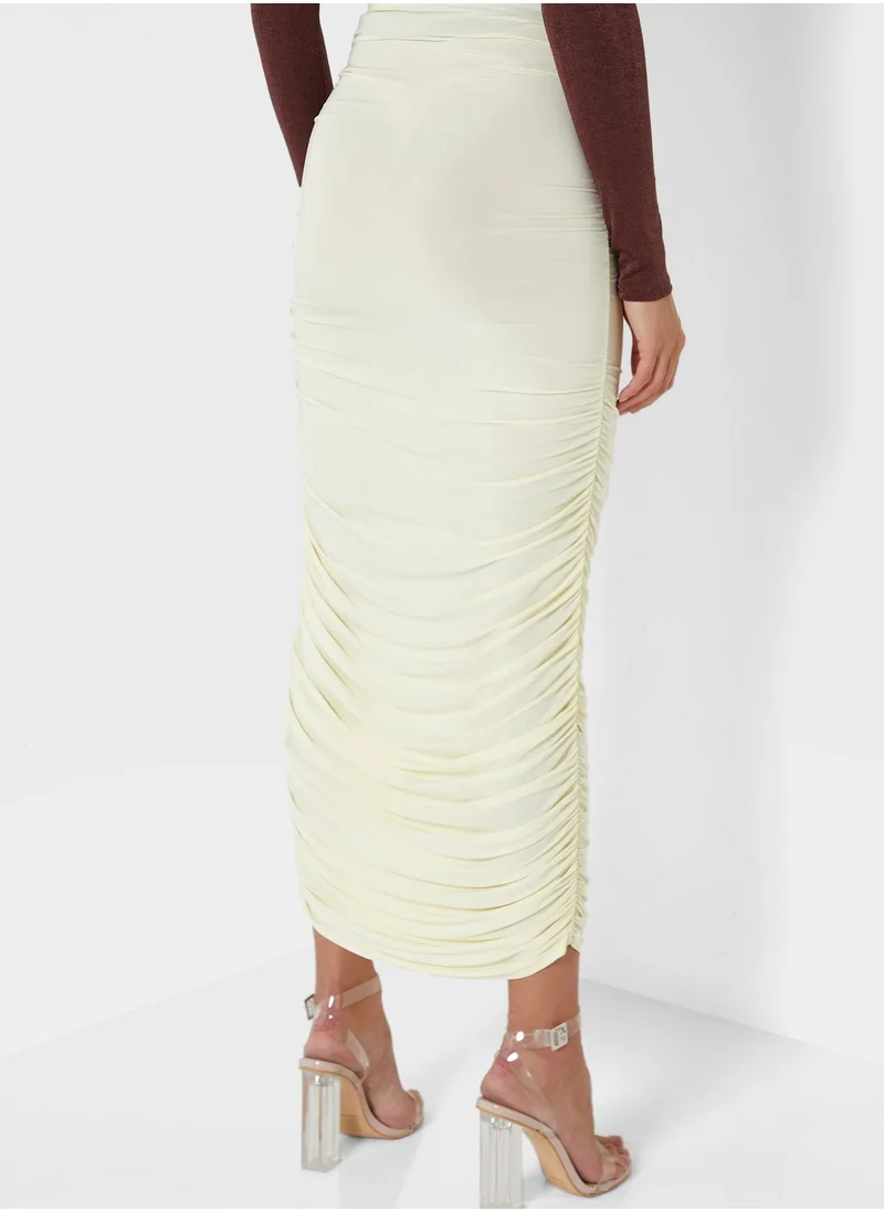 Missguided Ruched Detail Midi Skirt