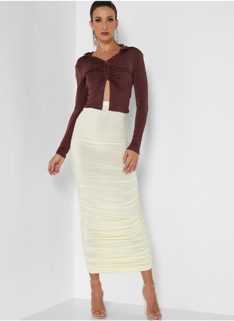 Missguided - Ruched Detail Midi Skirt - Image 1