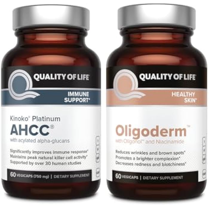 Quality of Life مجموعة دعم المناعة لصحة البشرة مع مستخلص فطر كينوكو بلاتينيوم AHCC وأوليغوديرم مع مستخلص الليتشي أوليغونول - Image 1