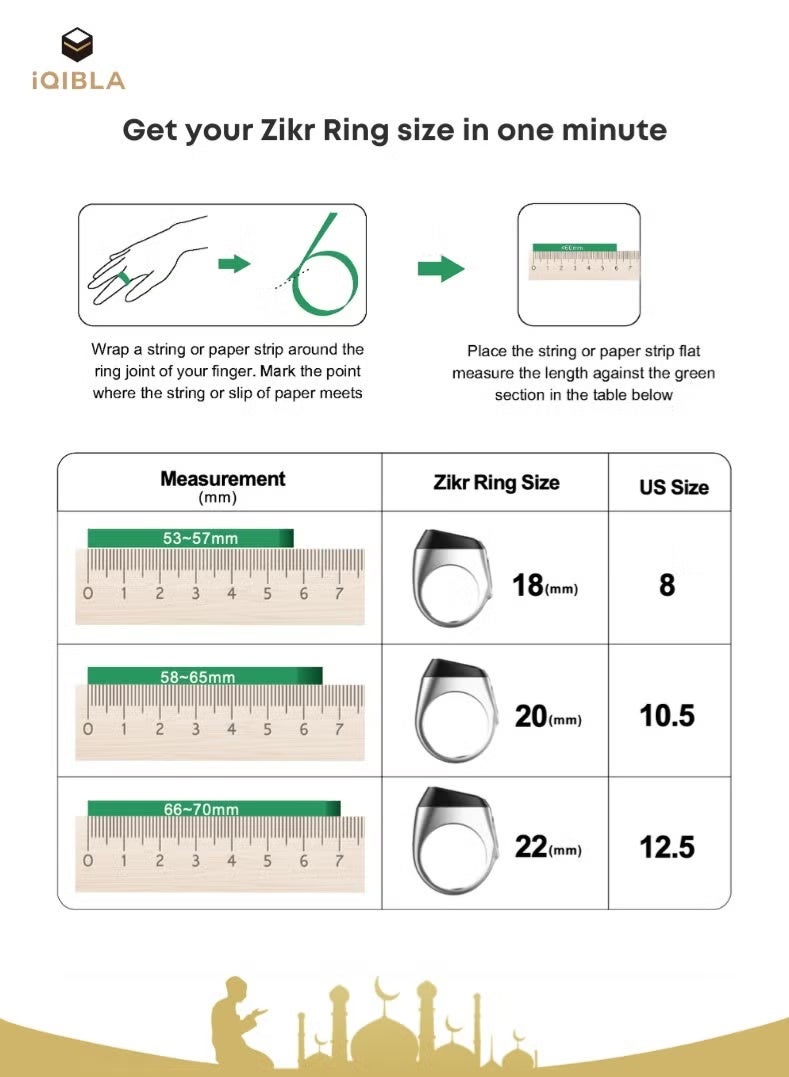 iQIBLA Smart Zikr Ring Lite 18 mm – Waterproof Muslim Prayer & Tasbih Counter Smart Ring | Digital OLED Display | Prayer Time Reminder Wearable Technology - Image 4