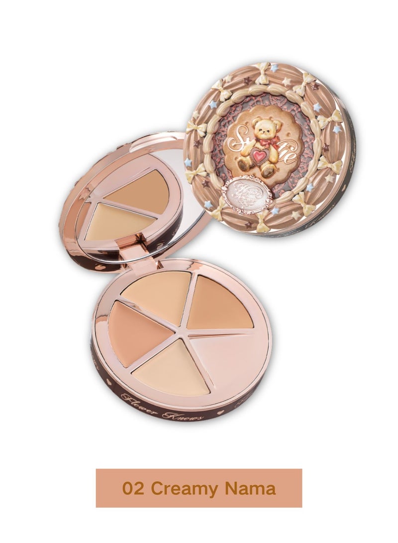 Flower Knows The Sweetie Bear Collection 4-Color Concealer Palette – 02 Creamy Nama | Correct, Brighten u0026 Conceal - Image 1