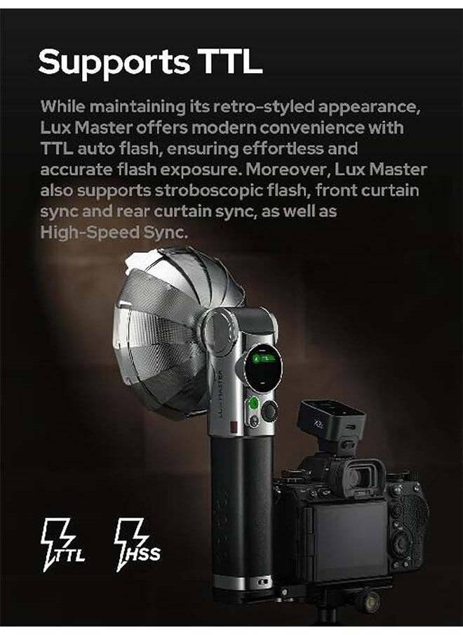 Godox Godox Lux Master TTL Retro Camera Flash - Touchscreen Control, 6000K±300k CCT, GN25 460 Full Power, S1/S2 Optical Control, Type-C Charging, for Canon for Nikon for Sony Cameras and Others  - Image 3