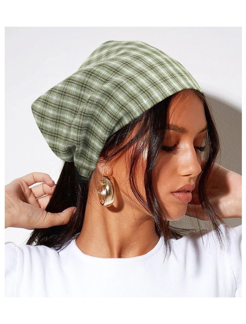 AWAYTR 3PCS Chiffon Floral Print Hair Scarf Headband with Hair Clip Kerchief Head Scarf Bandana for Women (Plaid, Green/Yellow/Pink) - Image 5