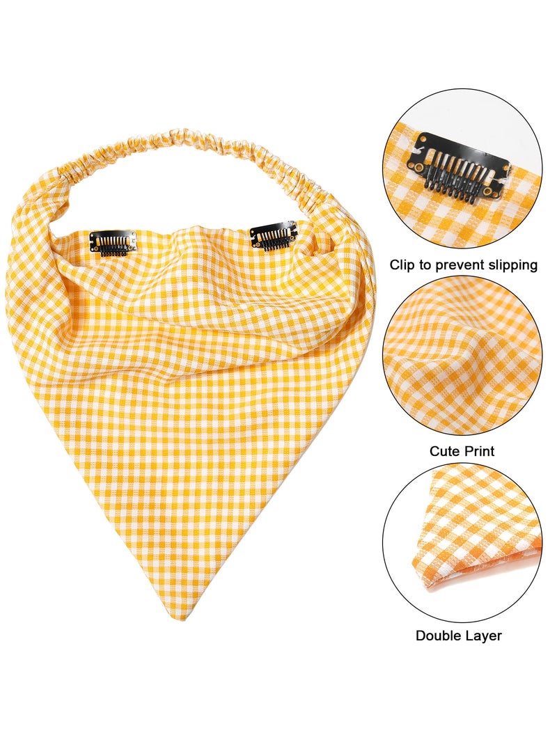 AWAYTR 3PCS Chiffon Floral Print Hair Scarf Headband with Hair Clip Kerchief Head Scarf Bandana for Women (Plaid, Green/Yellow/Pink) - Image 3