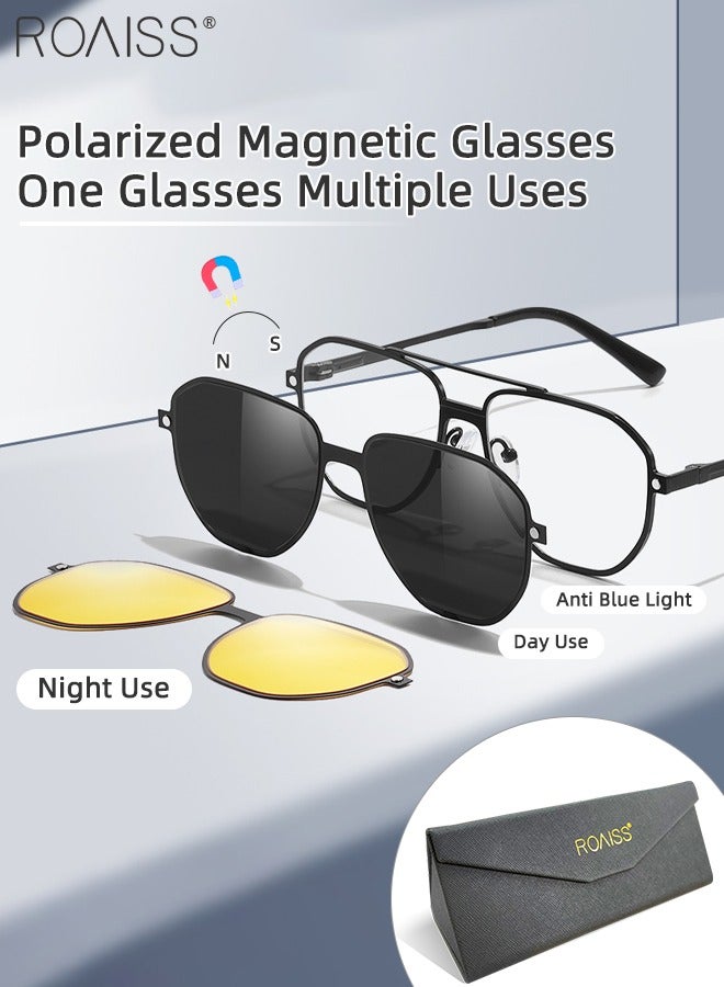 roaiss 3-in-1 Magnetic Polarized Clip-On Sunglasses Set, Blue Light Blocking Glasses with Magnetic Polarized Lens and Magnetic Night Vision Lens Versatile Driving Eyewear for Day and Night Use for Men - Image 1