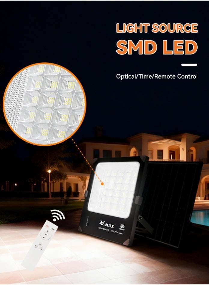 Vmax Solar Flood Light 70m² Coverage | 25W Solar Panel | Aluminum Body | 25Ah LiFePO4 Battery | 10–12H Bright White Lighting | Dusk-to-Dawn, Timer & Remote Control | Ideal for Dubai Villas, Gardens & Parking Areas - Image 1