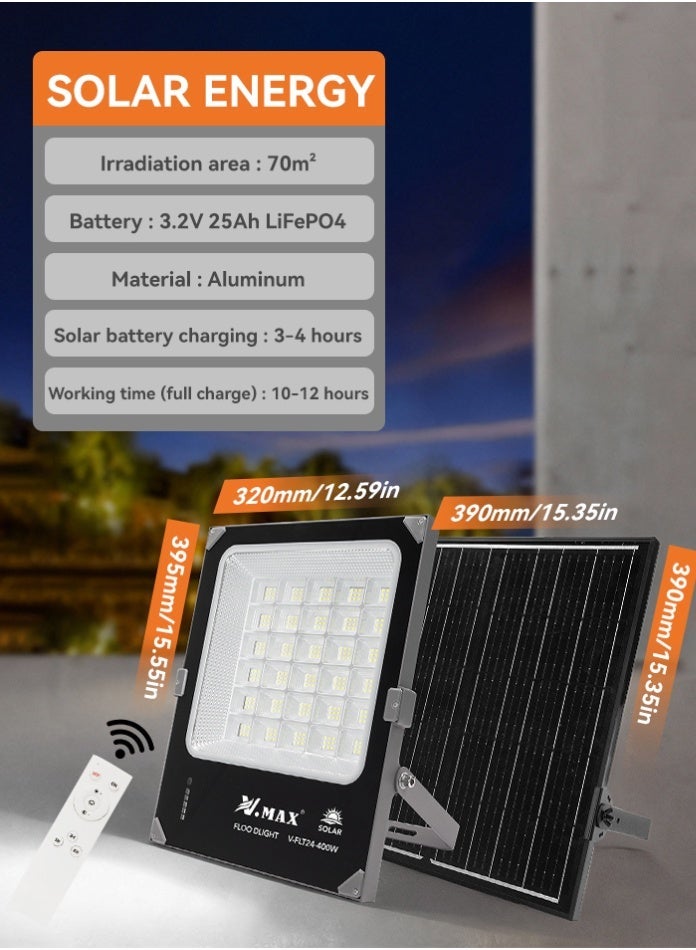 Vmax Solar Flood Light 70m² Coverage | 25W Solar Panel | Aluminum Body | 25Ah LiFePO4 Battery | 10–12H Bright White Lighting | Dusk-to-Dawn, Timer & Remote Control | Ideal for Dubai Villas, Gardens & Parking Areas - Image 3