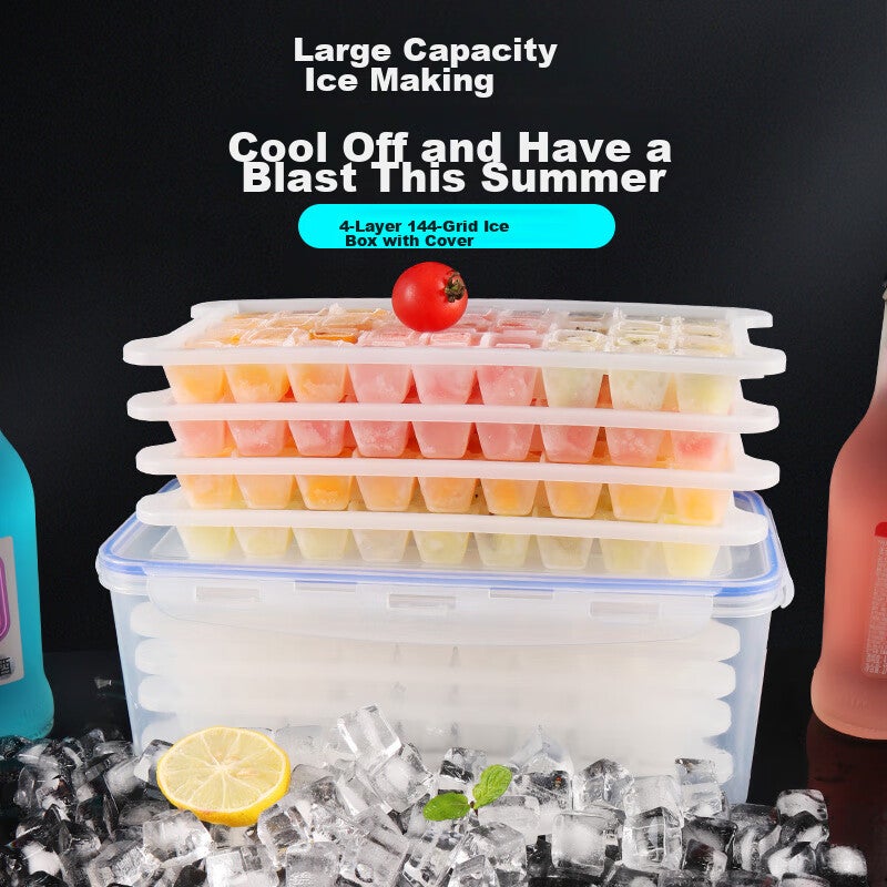 BJ Ice Cube Mold, Ice Tray, Ice Maker Box, Ice Cubes Storage Container, Ice Making Mold, 4 Layers with 144 Grids, Ice Making Tool - Image 3