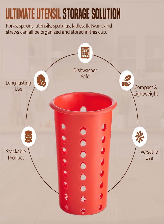OCSParts OCS Parts Perforated Utensil Drying Cups | Red | Plastic Flatware Holder Cylinders for Kitchen Counter Organization - Image 5