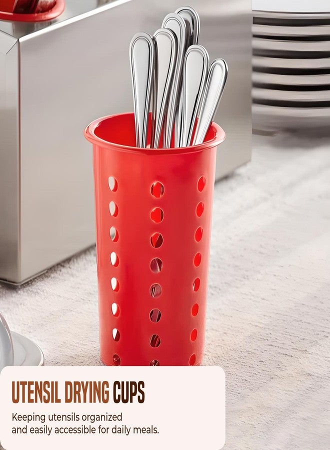 OCSParts OCS Parts Perforated Utensil Drying Cups | Red | Plastic Flatware Holder Cylinders for Kitchen Counter Organization - Image 3