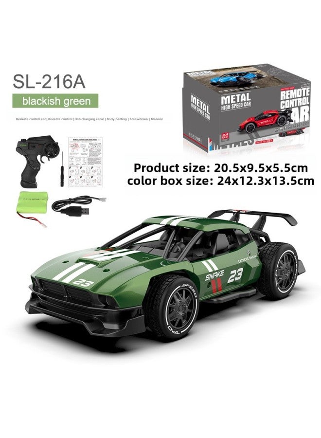 Fast Dragon Charging Electric Remote Control Car Alloy High-speed Car Racing Wireless Remote Control Sports Car Off-road Vehicle Model Toy Cross-border-Color:[1:24] 216A Alloy Dark Green (English E-commerce Color Box: USB Charging Line/body Battery/screwdriver/English Instruction Manual)  - Image 1