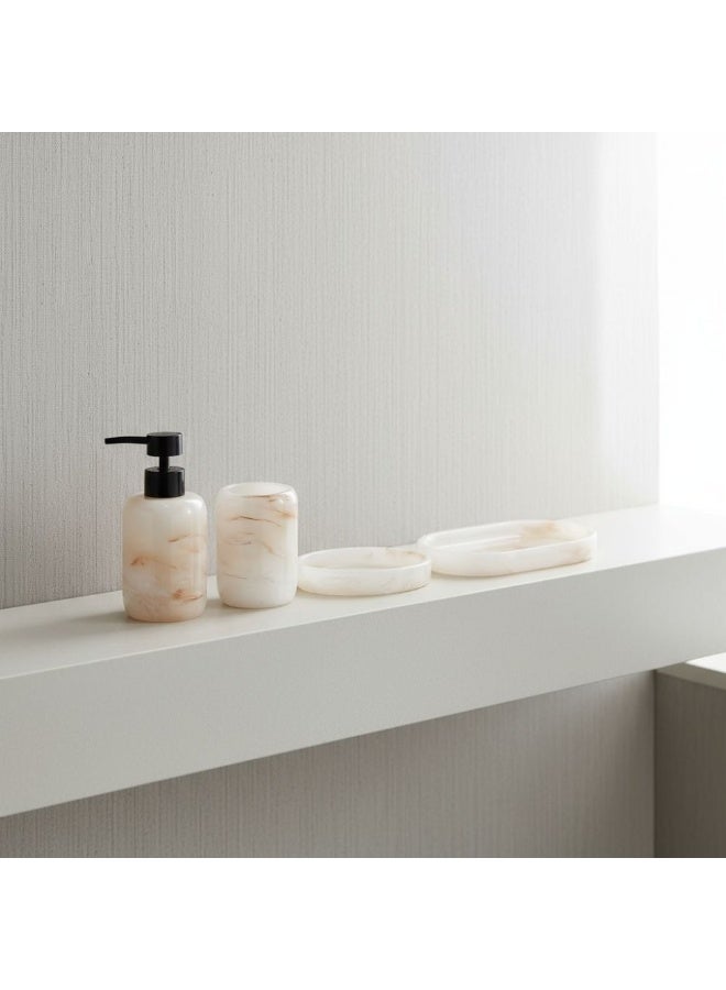 DANUBE HOME Adelyn 4-Piece Resin Agate Bath Set in Peach - Elegant Lotion Dispenser, Tumbler, Soap Dish & Tray - Durable Poly Resin Bathroom Accessories for Stylish Organization - Image 1