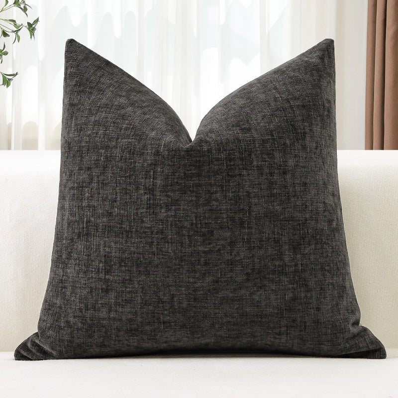 JOTOM Chenille Cushion Covers 50x50 cm Soft Dark Grey Decorative Throw Pillow Covers 20x20 Inch Square Cushion Case Solid Pillowcases for Couch Sofa Living Room Bed Home Decor Dark Grey