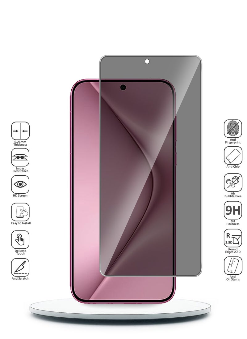 Techie Premium Privacy Tempered Glass Screen Protector for Huawei Pura 70 5G 2024 - Anti Bubbles 9H Hardness 0.33 mm Rounded Edges Easy Installation  - Image 2