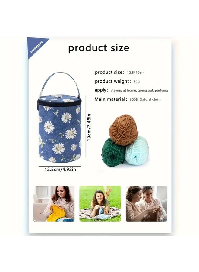 Blue Daisy Yarn Storage Bag With Handle Durable Organizer For Crochet Knitting Supplies - Image 3