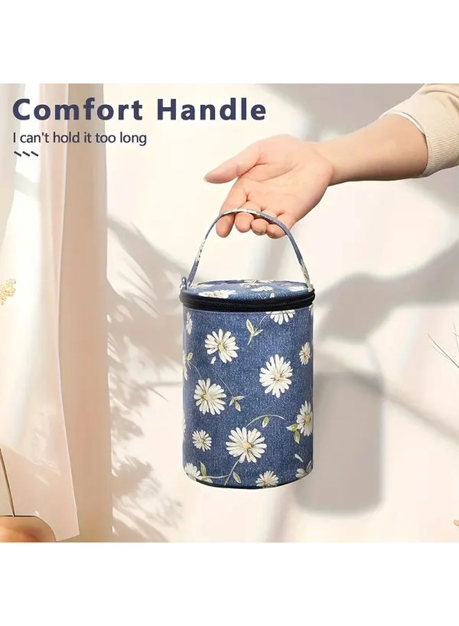 Blue Daisy Yarn Storage Bag With Handle Durable Organizer For Crochet Knitting Supplies - Image 5