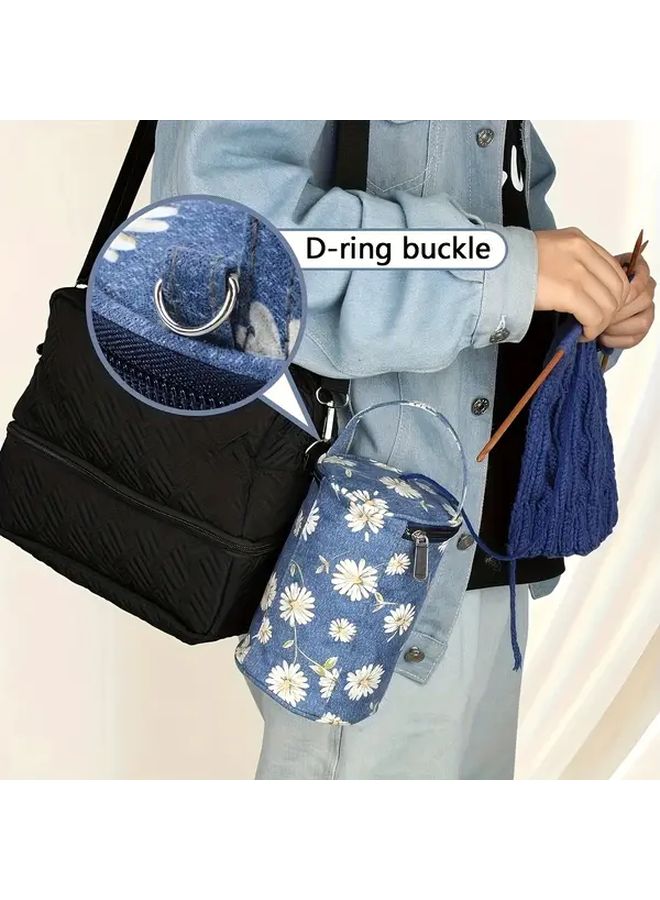 Blue Daisy Yarn Storage Bag With Handle Durable Organizer For Crochet Knitting Supplies - Image 4