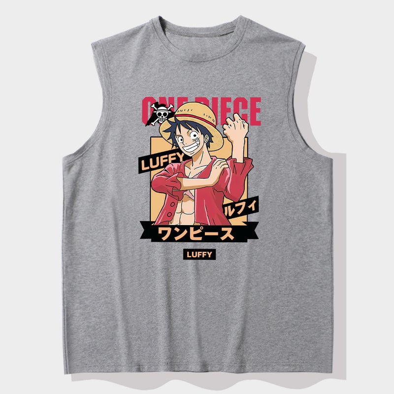 Y Japanese Anime One Piece Luffy Wide Shoulder Crewneck Vest Summer Men'S And Women'S Fashionable Pure Cotton Sleeve Sleeveless Base Shirt - Image 1