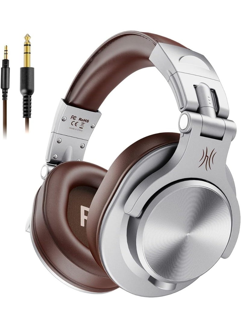OneOdio A71 Hi-Res Studio Recording Headphones - Wired Over-Ear Headphones with SharePort, Professional Monitoring & Mixing Foldable Headphones with Stereo Sound (Silver) - Image 1