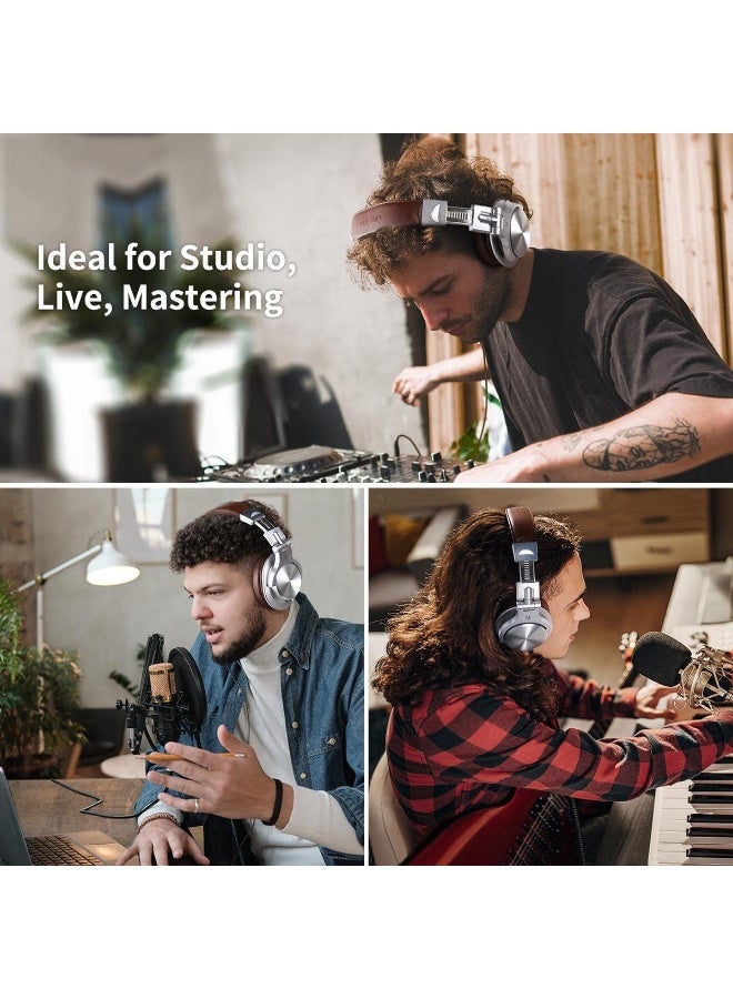 OneOdio A71 Hi-Res Studio Recording Headphones - Wired Over-Ear Headphones with SharePort, Professional Monitoring & Mixing Foldable Headphones with Stereo Sound (Silver) - Image 5
