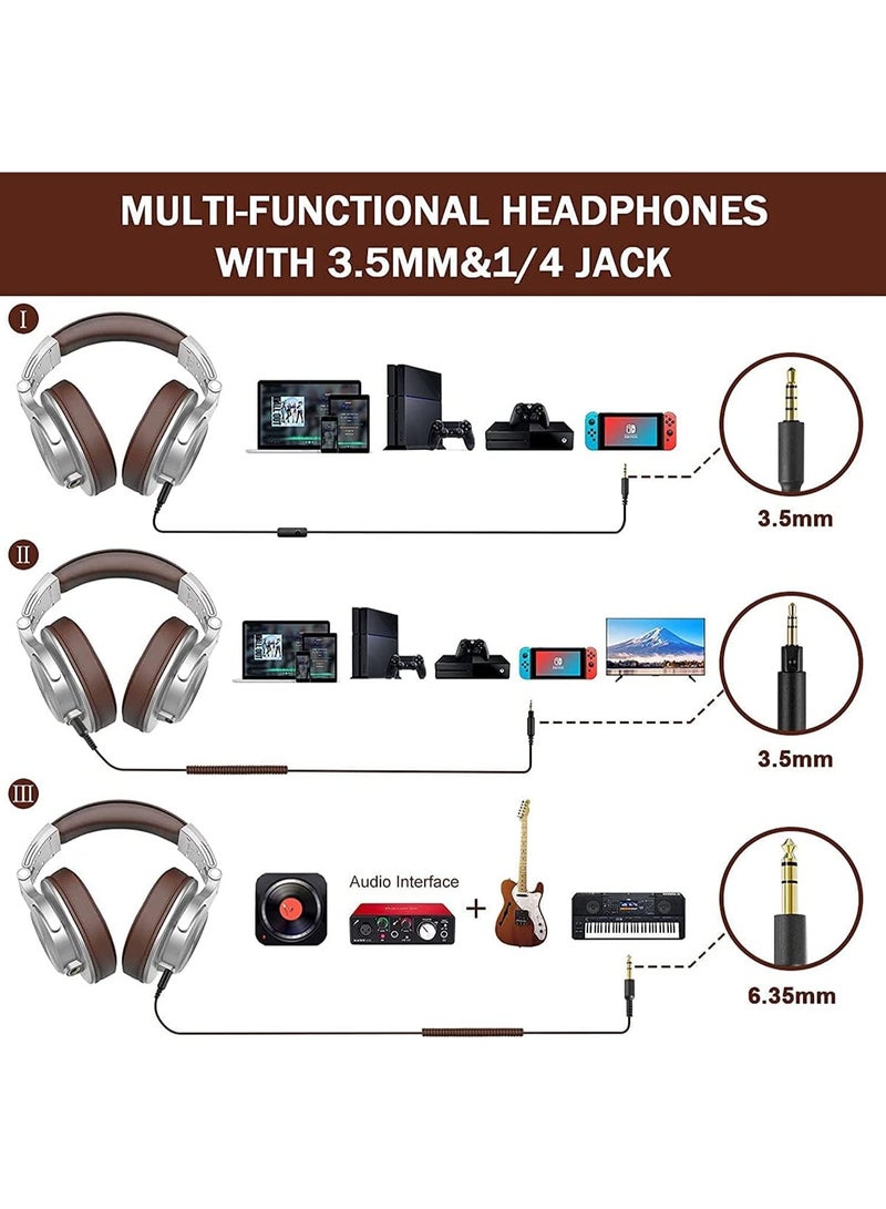 OneOdio A71 Hi-Res Studio Recording Headphones - Wired Over-Ear Headphones with SharePort, Professional Monitoring & Mixing Foldable Headphones with Stereo Sound (Silver) - Image 3