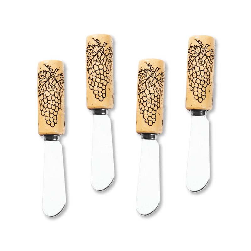 Wine Things Grape Wine Cork Cheese Spreaders HandPainted Resin Handles with Stainless Steel Blades for Spreading Cream Cheese Butter Jam or Sandwich Set of 4