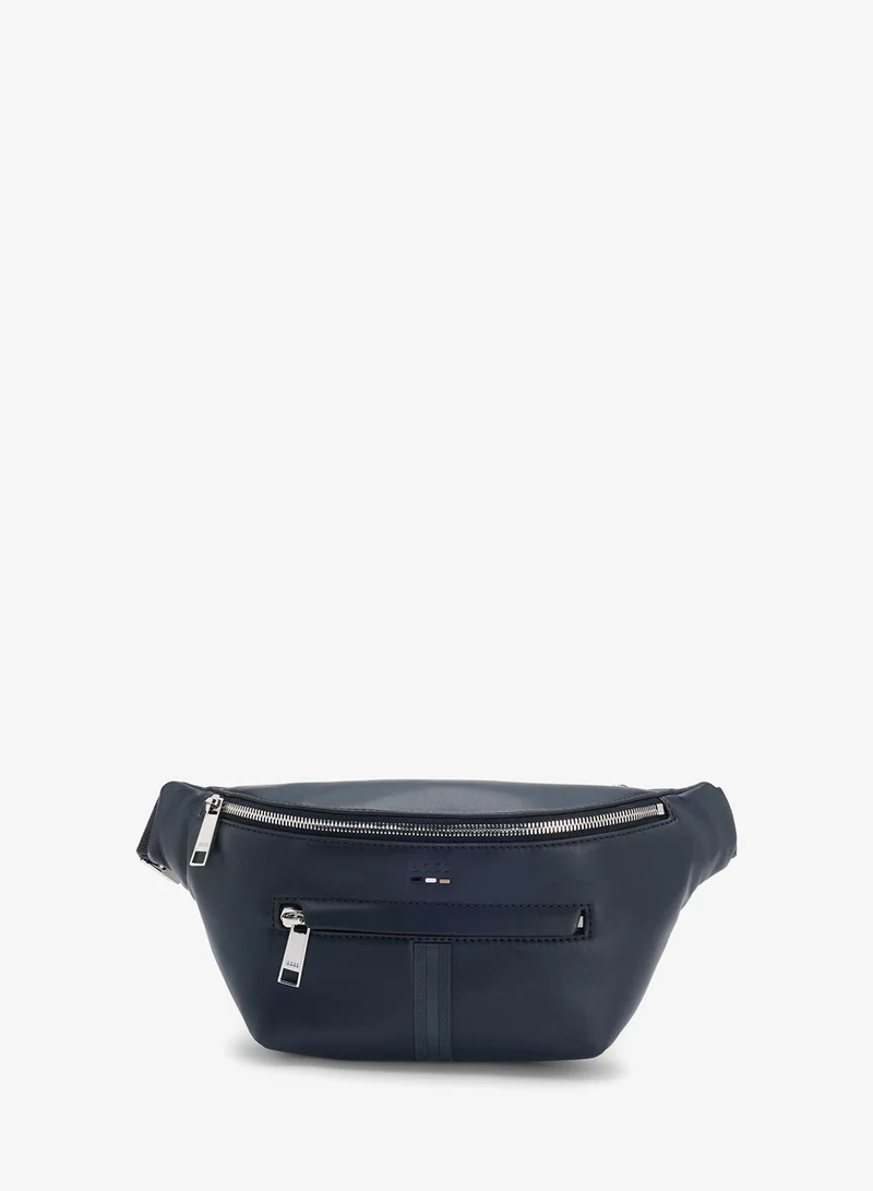 Faux-leather belt bag with textured trim