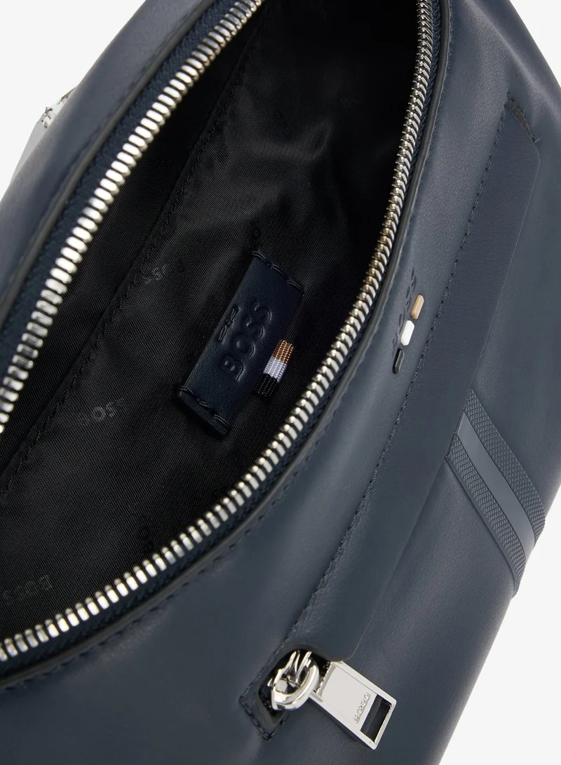 BOSS Dark Blue Faux-leather belt bag with textured trim for Men | Best Price UAE