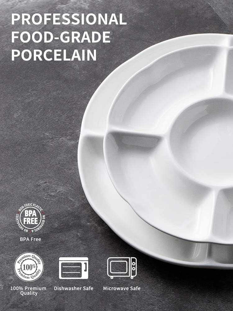 LAUCHUH Veggie Tray Set of 2, Porcelain Chip & Dip Serving Set Divided Serving Platter White Serving Tray for Party, Fruits, Veggies, Candy, Snack, Dessert, 12 inch - Image 3