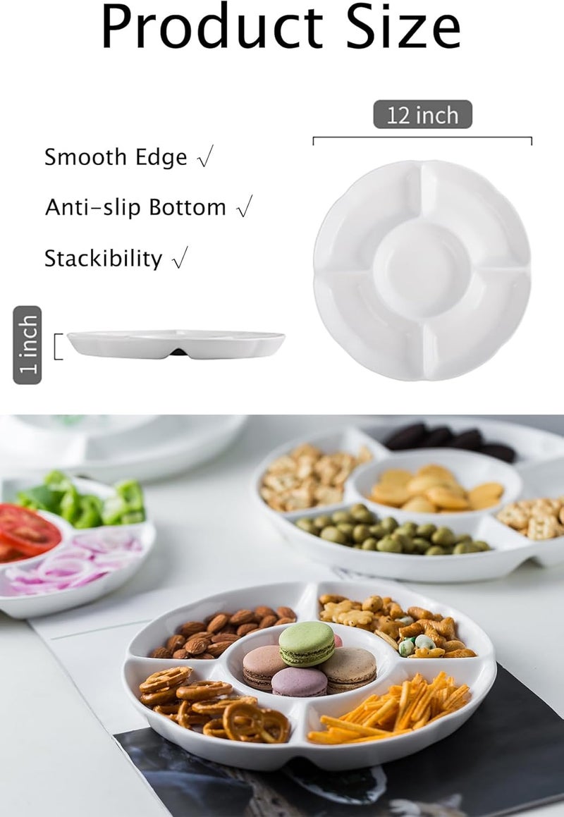 LAUCHUH Veggie Tray Set of 2, Porcelain Chip & Dip Serving Set Divided Serving Platter White Serving Tray for Party, Fruits, Veggies, Candy, Snack, Dessert, 12 inch - Image 2