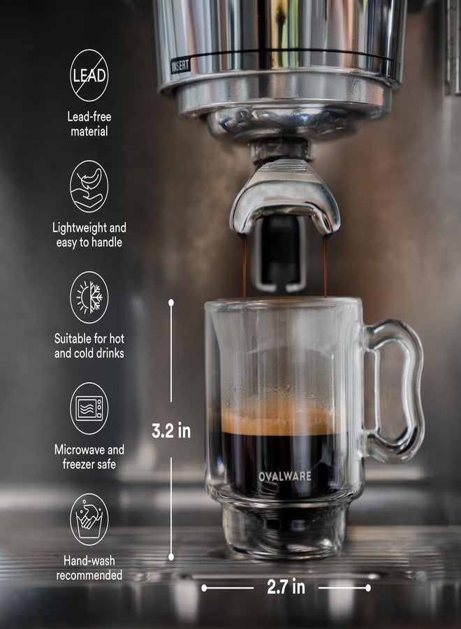 ovalware RJ3 Espresso Coffee Cups 4oz/120ml (Set of 2) Double-Walled Cup w/Solid Butterfly Handle - Elegant Borosilicate Espresso Shot Mug - Stackable Insulated Transparent Demitasse - Image 2