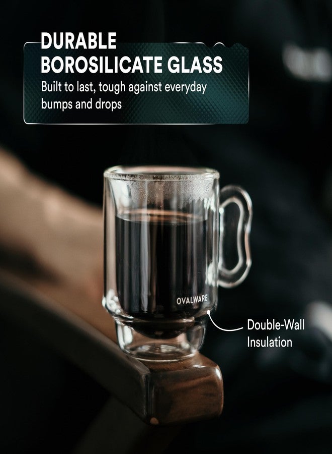 ovalware RJ3 Espresso Coffee Cups 4oz/120ml (Set of 2) Double-Walled Cup w/Solid Butterfly Handle - Elegant Borosilicate Espresso Shot Mug - Stackable Insulated Transparent Demitasse - Image 4