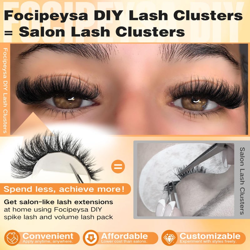 Focipeysa Thick Lash Extension Kit Full Volume Lash Clusters 40P Eyelash Extension Kit DIY Lash Extension Kit with Black Bond and Seal Glue, Lash Applicator DIY at Home for Beginner (40P 10-18MM) - Image 2