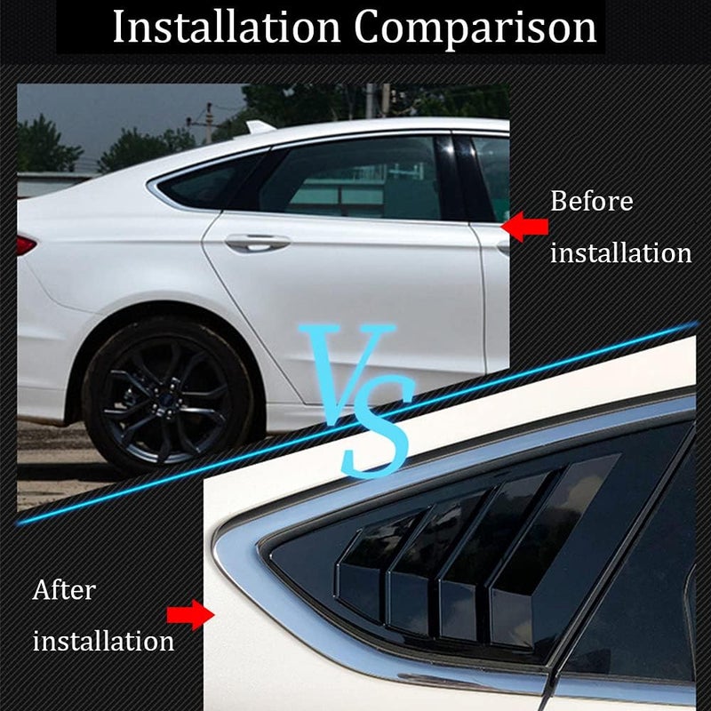 Boltry ABS Rear Side Window Louvers Air Vent Scoop Shades Cover for Ford Fusion (2013-2021) - Bright Black - Image 2
